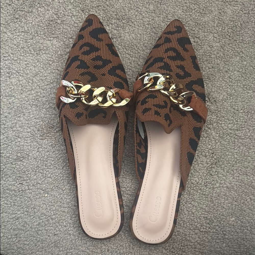 SHEIN Brown and Gold Mules with Chain Detail